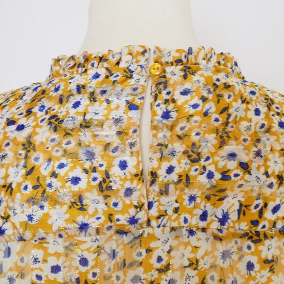 cottagecore boho smocked flowy country floral top sheer metallic - Picture 8 of 9